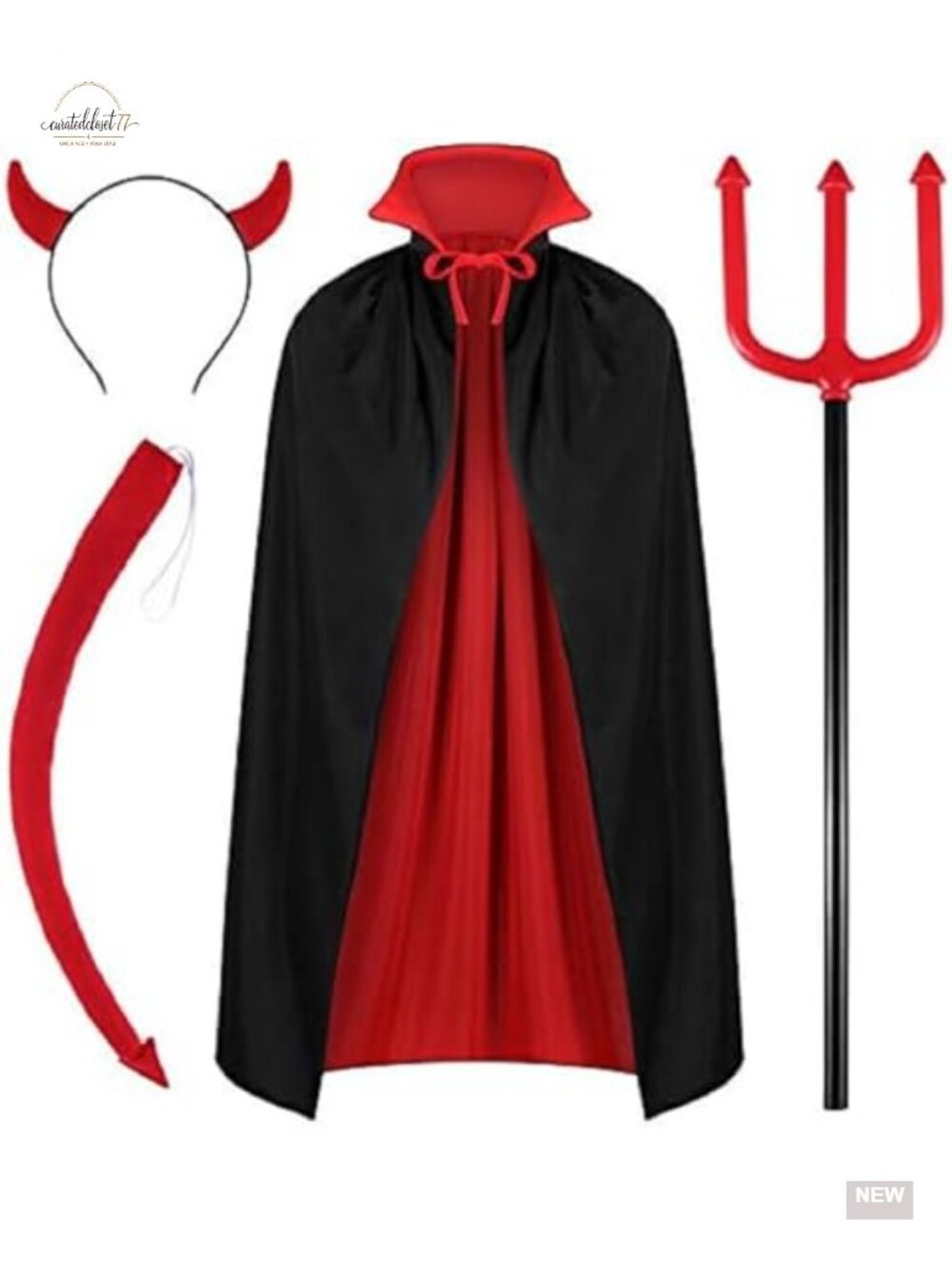 Halloween Devil Costume Set 4 Pc Men's Cape Horns Tail Fork Cosplay Party